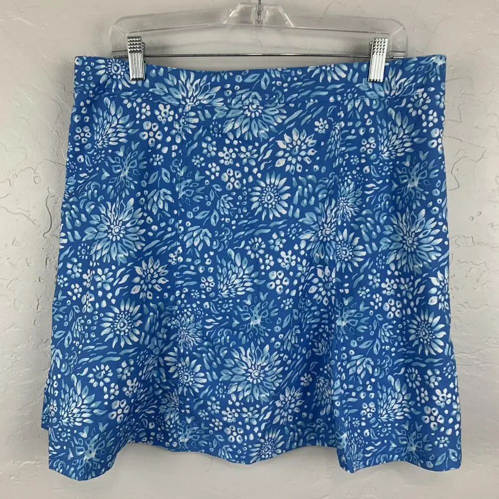 RipSkirt Skirt 2 Womens Large Blue Floral A Line Stretch Travel Pockets Casual